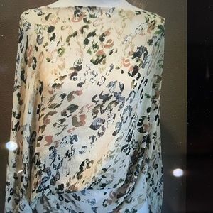 RORY BECA Silk top,deep cream background, forest, black,bronze multi pattern,S